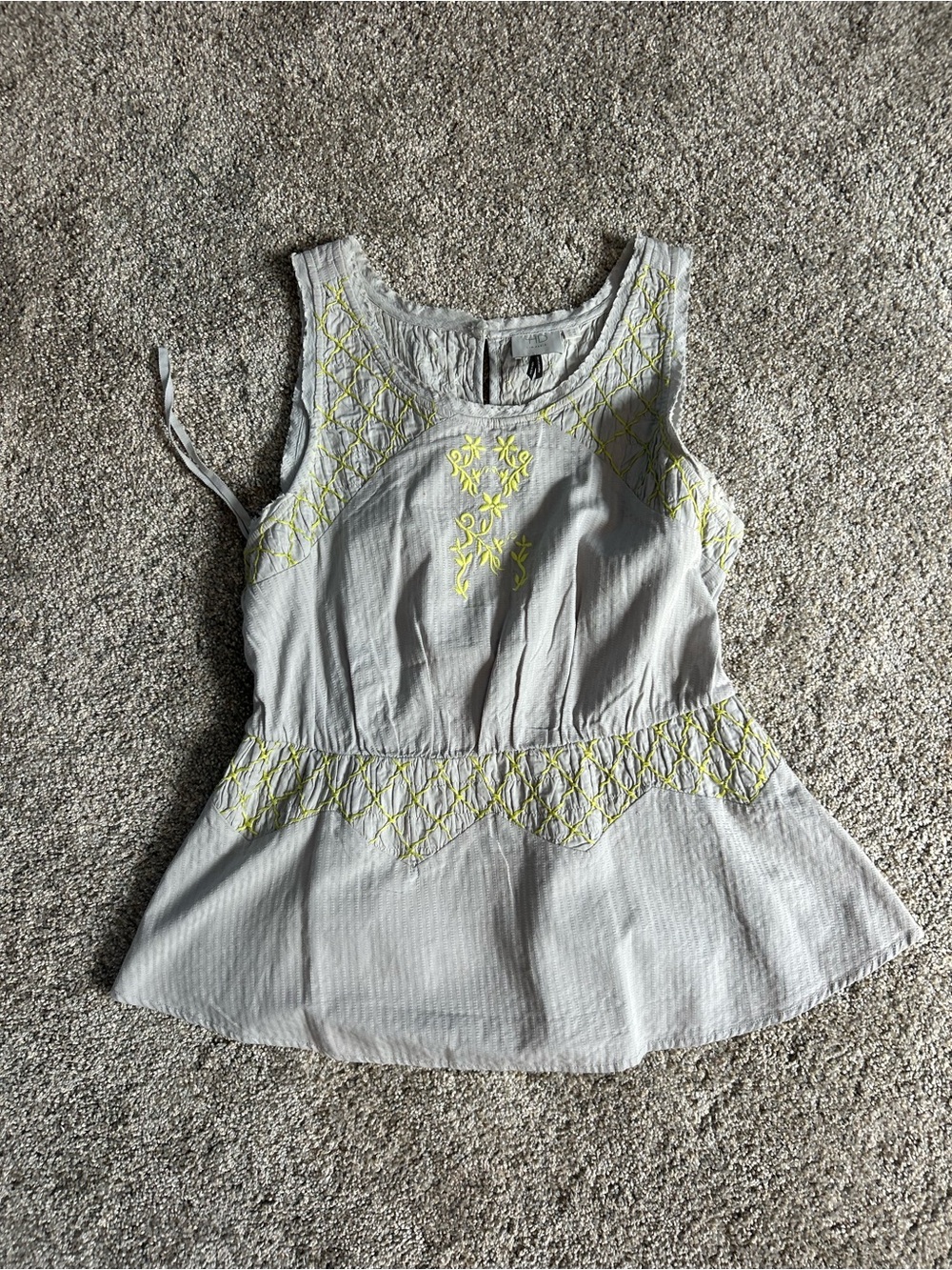 HD in Paris Light Gray Sleeveless Embroidered Peplum Top - Yellow Accents